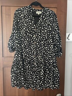 Francesca's Collections Black and White Polka Dot Button-Front Dress